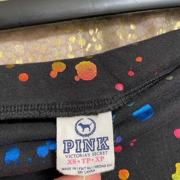 VTG PINK Y2K Rhinestone Metallic Paint Splatter Fold Over Capris XS - Picture 7 of 7